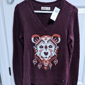 NWT Hollister Intarsia CUB sweater burgundy XS